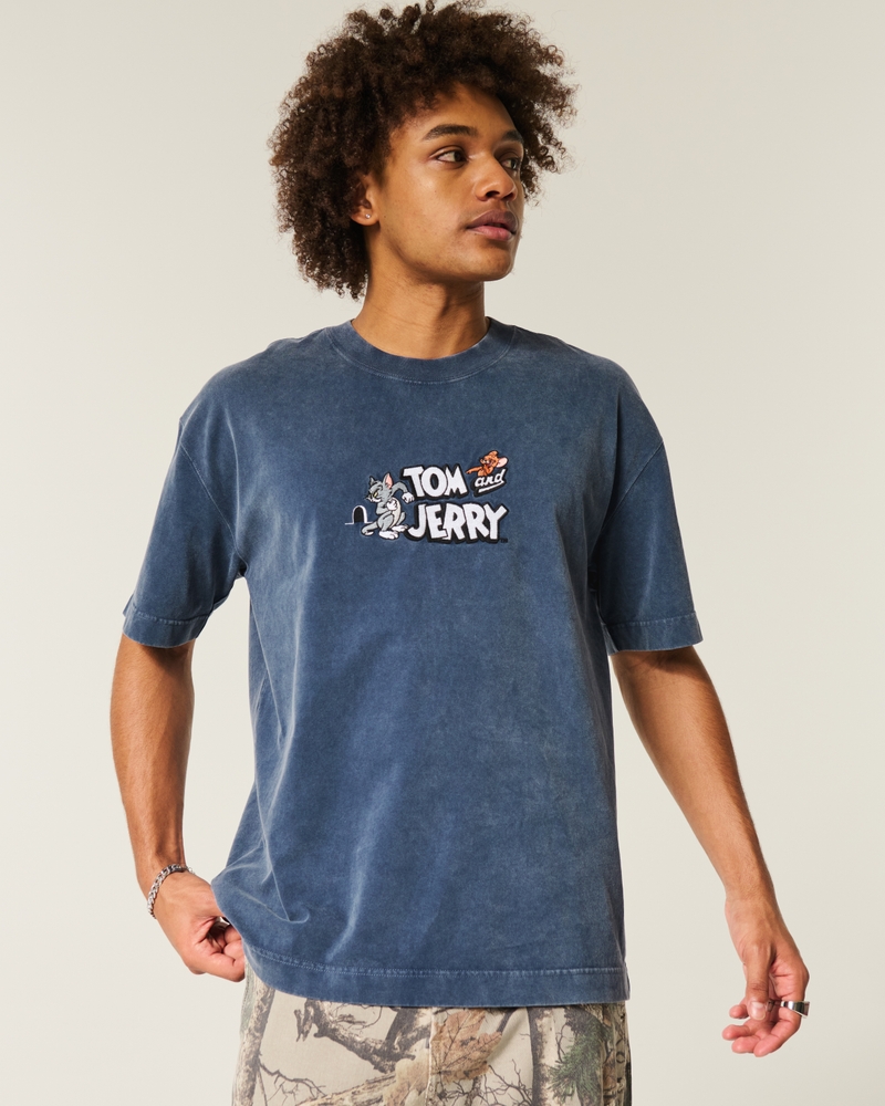 locker sitzendes schweres t-shirt mit tom-und-jerry-motiv