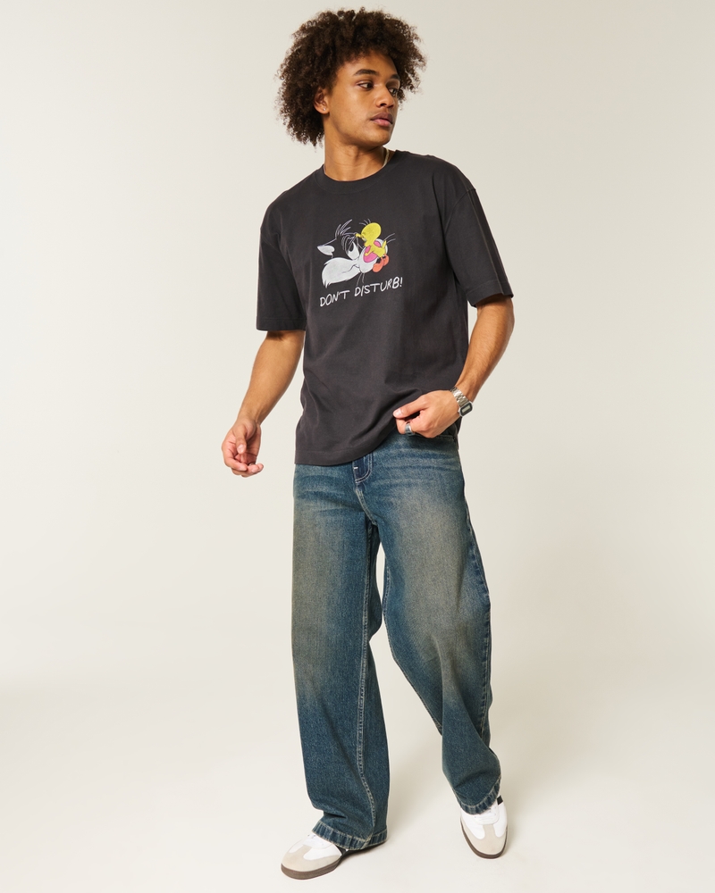 locker sitzendes schweres t-shirt mit spongebob schwammkopf-print