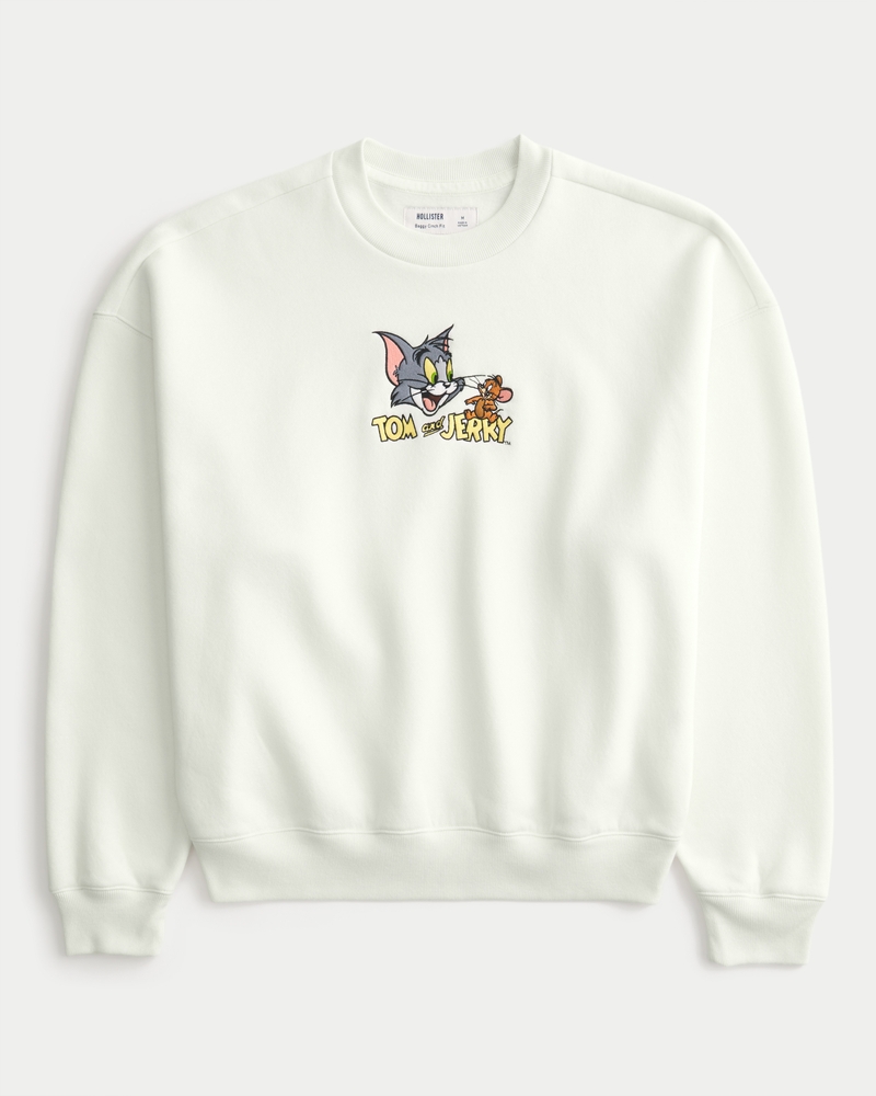 locker sitzendes sweatshirt mit rundhalsausschnitt und tom-und-jerry-motiv