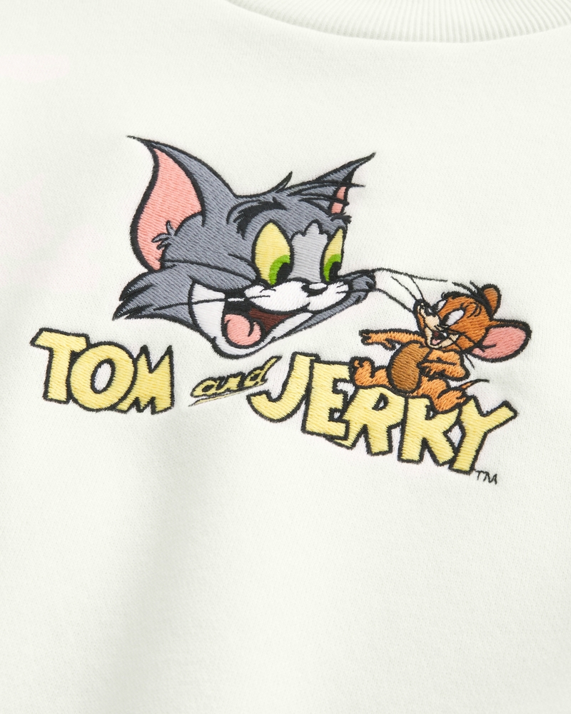 locker sitzendes sweatshirt mit rundhalsausschnitt und tom-und-jerry-motiv