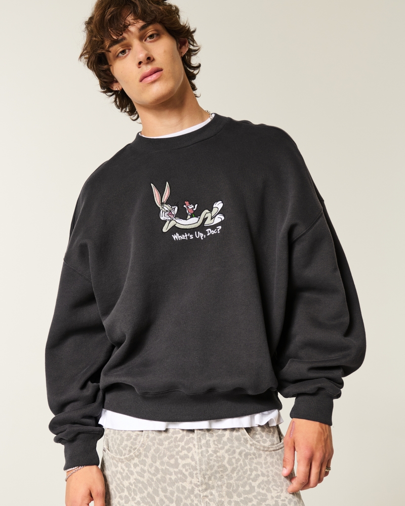 locker sitzendes sweatshirt mit gürtel und rundhalsausschnitt mit hasenmuster