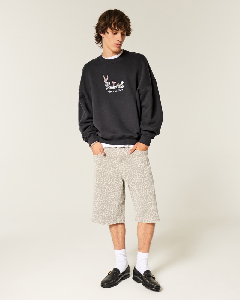 locker sitzendes sweatshirt mit gürtel und rundhalsausschnitt mit hasenmuster