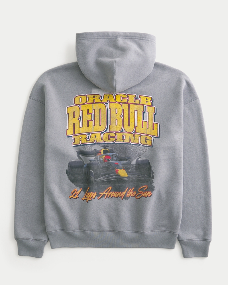 quadratischer kapuzenpullover mit reißverschluss und dem red bull racing logo in oracle bone script-schriftzug