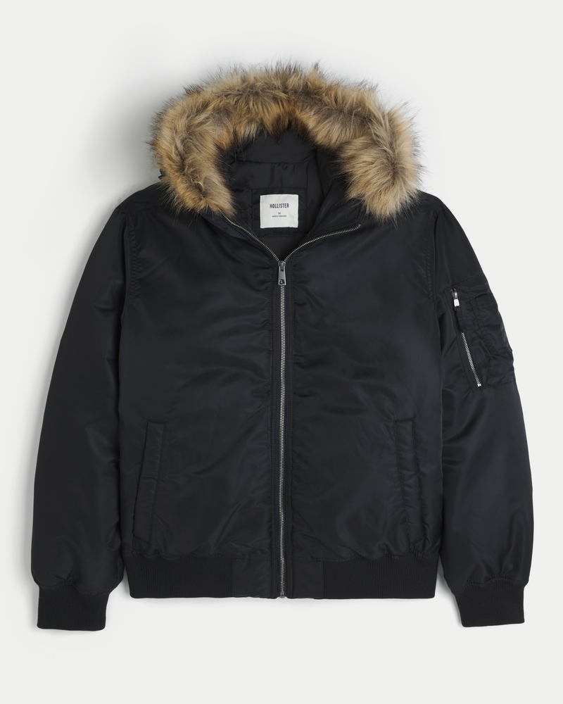 fliegerjacke mit reißverschluss und kunstpelzbesatz
