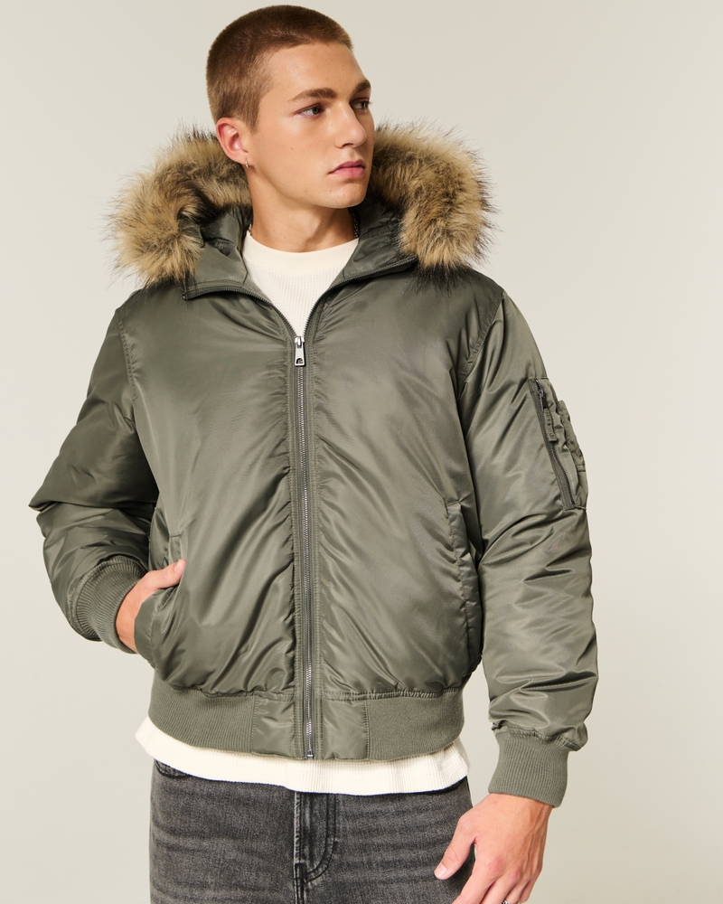 fliegerjacke mit reißverschluss und kunstpelzbesatz