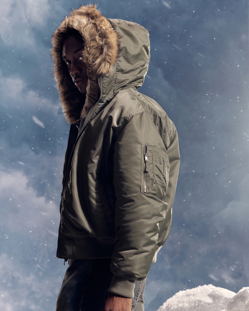 fliegerjacke mit reißverschluss und kunstpelzbesatz