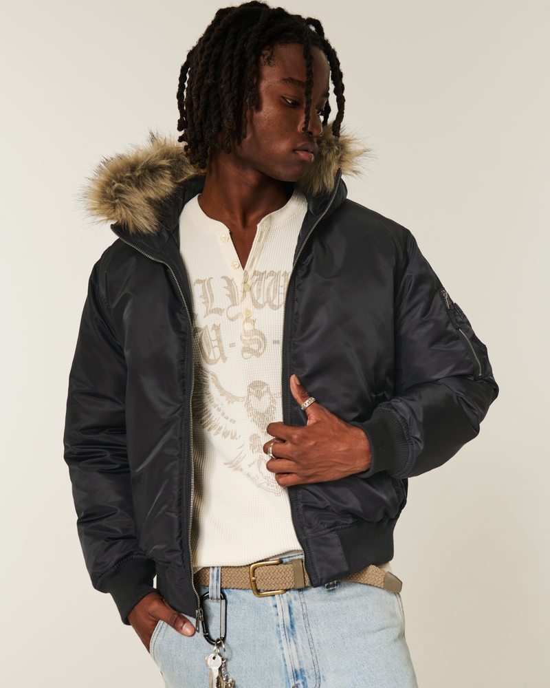 fliegerjacke mit reißverschluss und kunstpelzbesatz