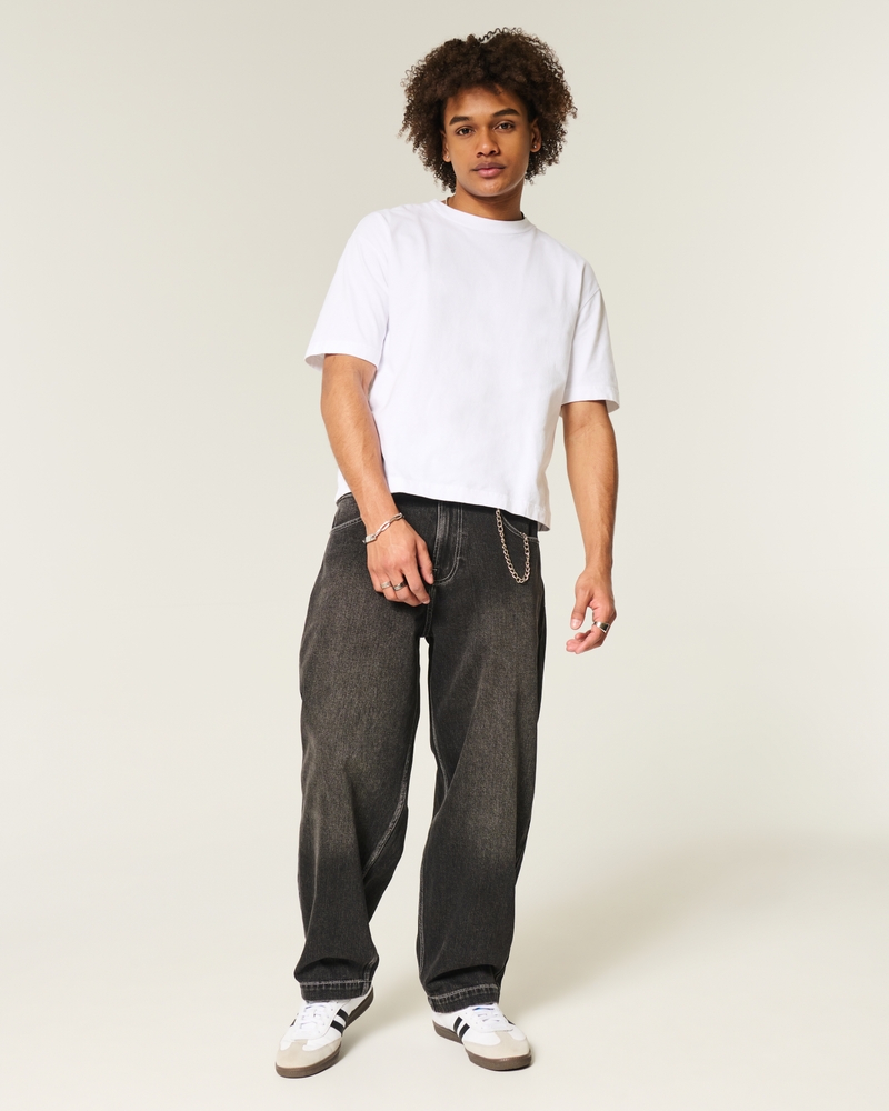mittelblaue locker sitzende jeans mit hollywood-muster und eislauf-effekt