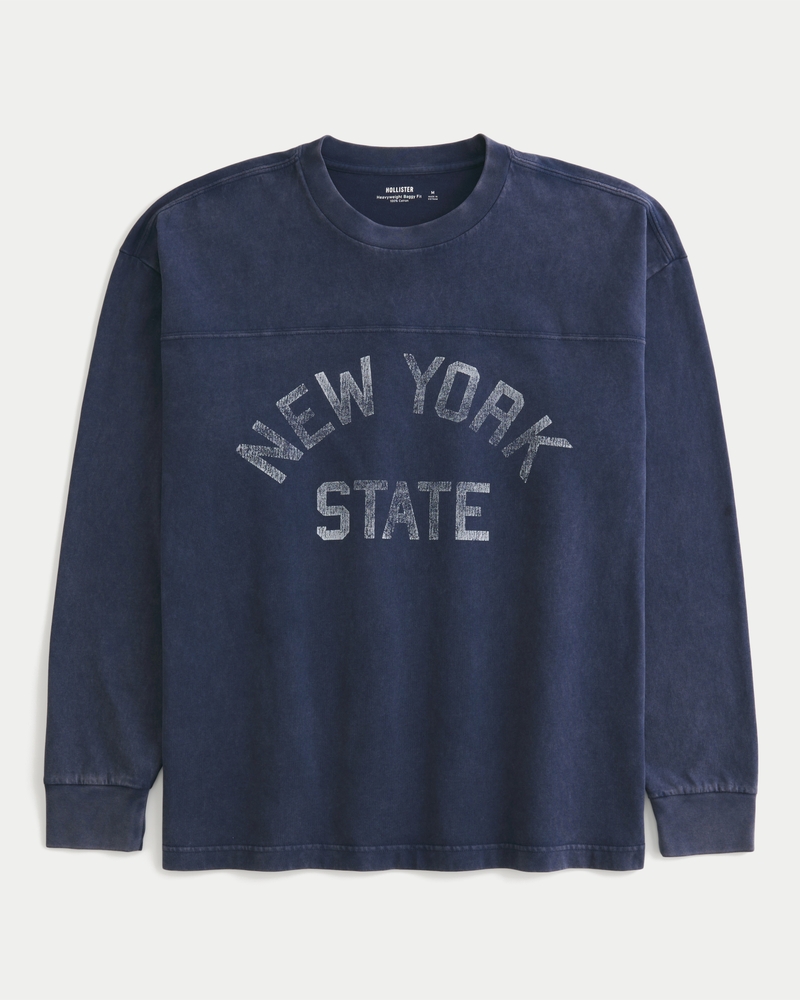 new york state grafik-t-shirt in quadratischer passform schweres langarmshirt