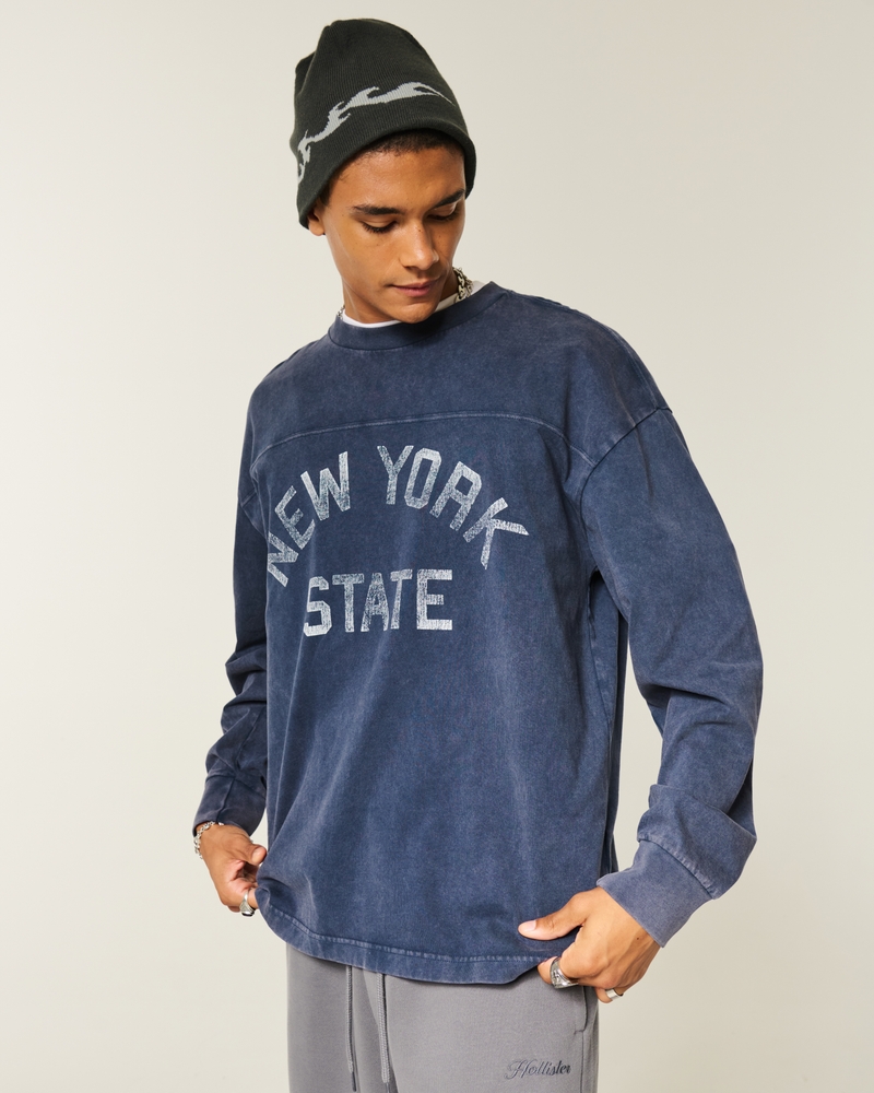 new york state grafik-t-shirt in quadratischer passform schweres langarmshirt