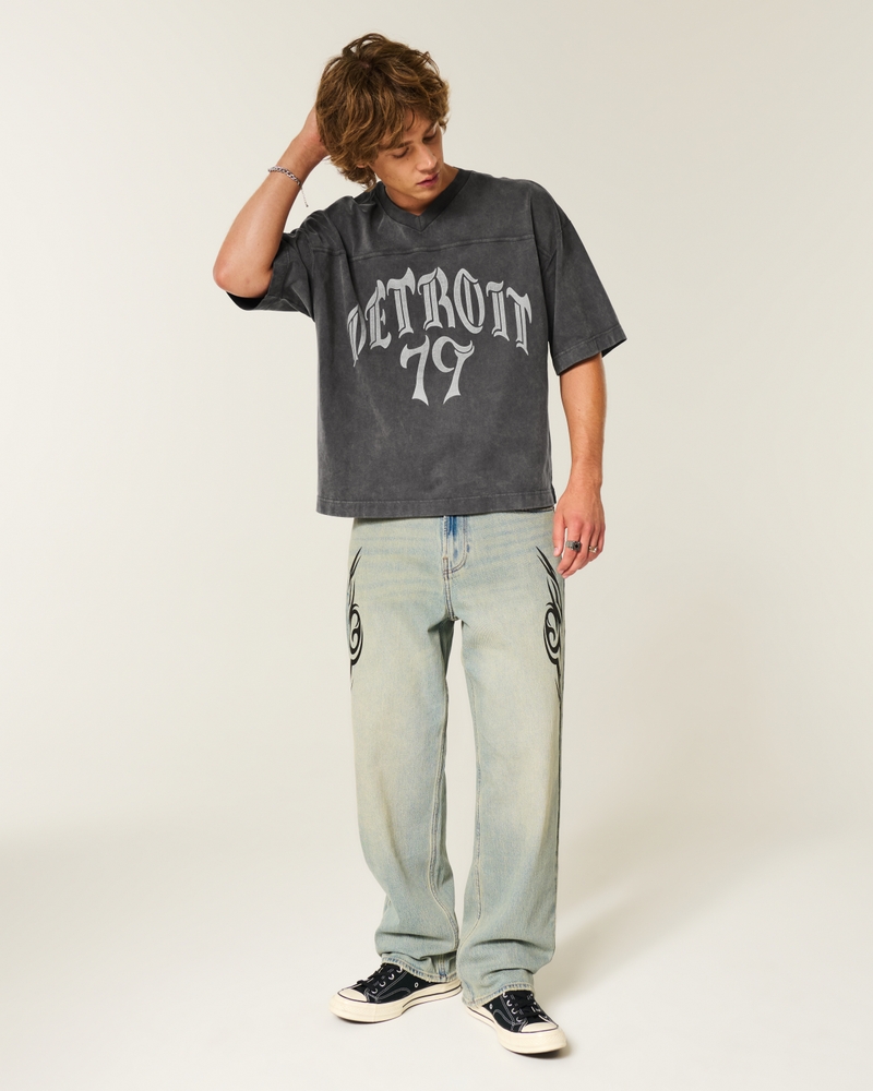 schweres kurzes fußball-t-shirt im detroit-stil mit baggy-effekt.