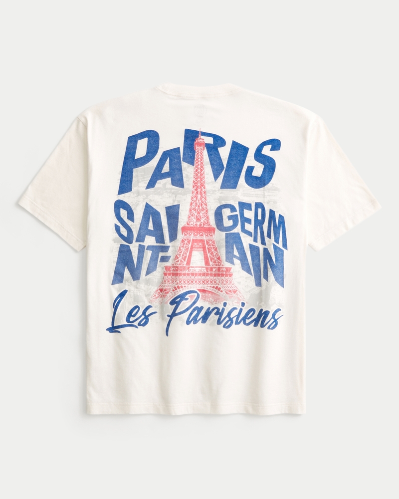 quadratisch geschnittenes t-shirt mit grafik des fußballclubs paris saint-germain