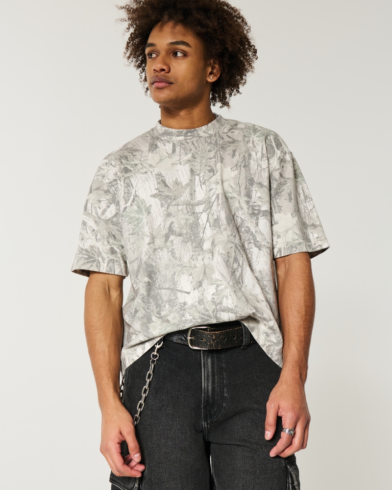 locker geschnittenes kurzes schweres gewaschenes t-shirt mit rundhalsausschnitt