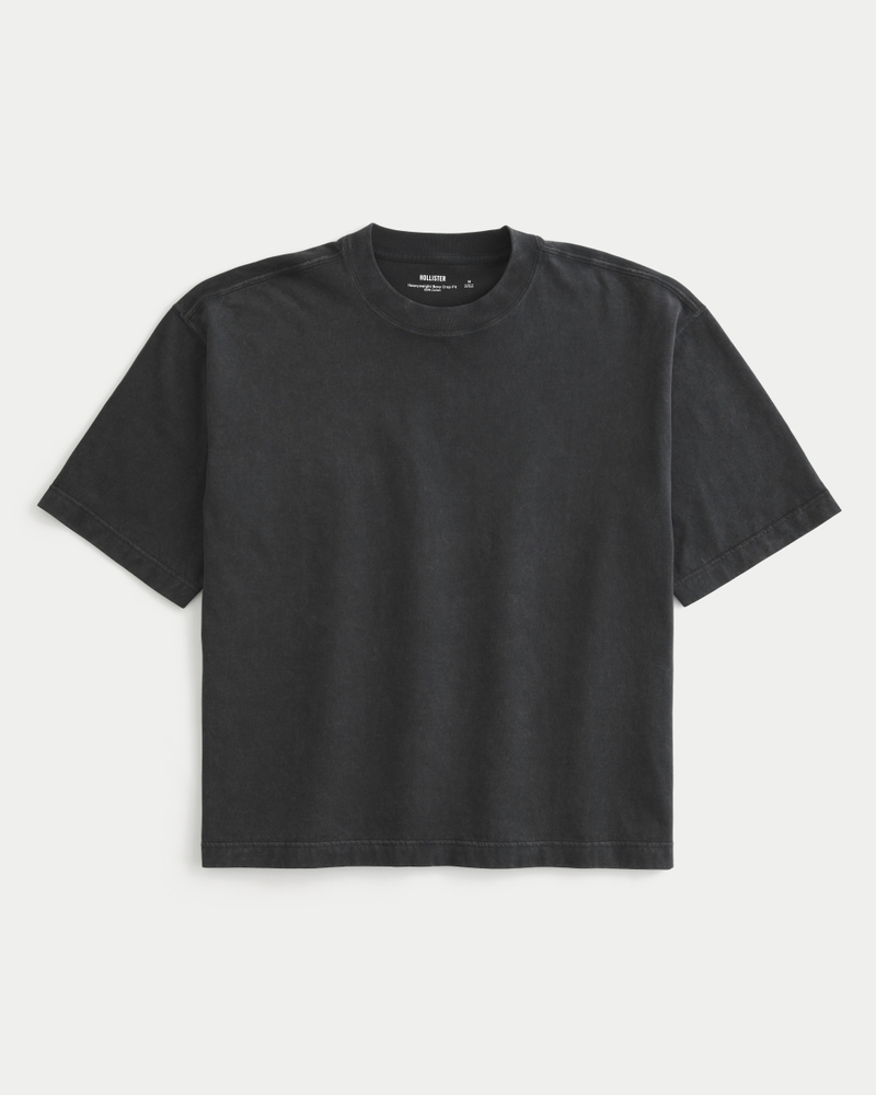 quadratisch geschnittenes kurzes strapazierfähiges gewaschenes t-shirt mit rundhalsausschnitt