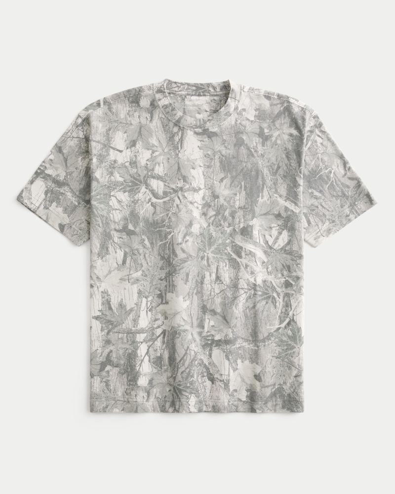 schweres tarnmuster rundhalsausschnitt kastenförmiges t-shirt