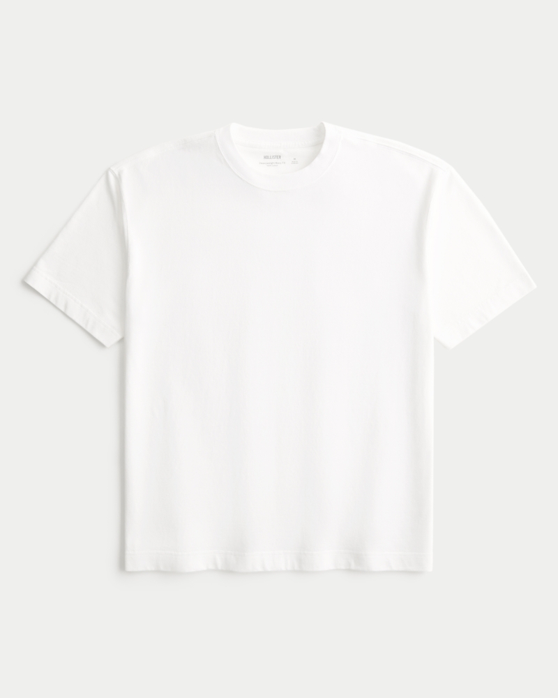 quadratisch geschnittenes schweres gewaschenes baumwoll-t-shirt mit rundhalsausschnitt