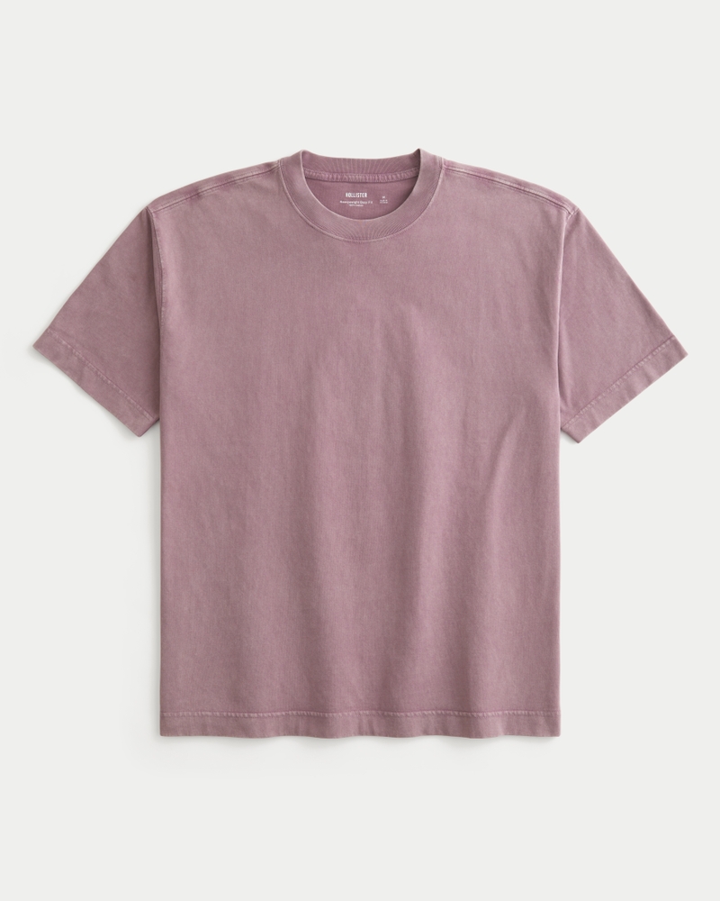 quadratisch geschnittenes schweres gewaschenes baumwoll-t-shirt mit rundhalsausschnitt