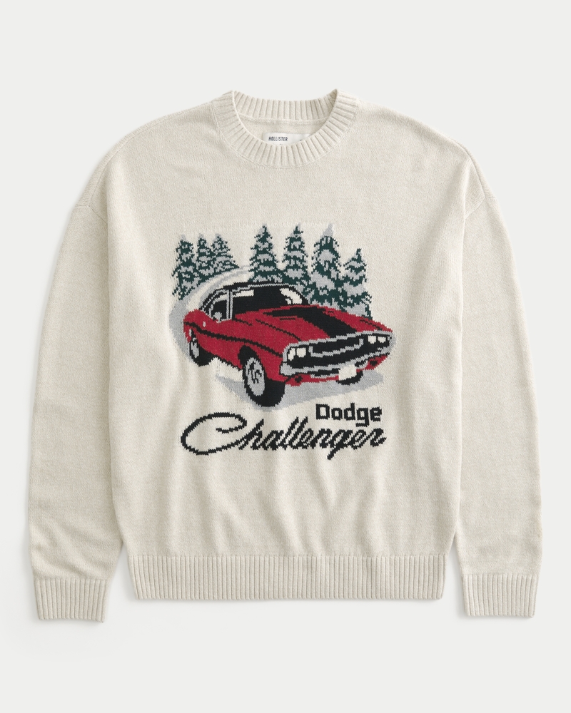 dodge challenger gemusterter pullover mit quadratischem rundhalsausschnitt