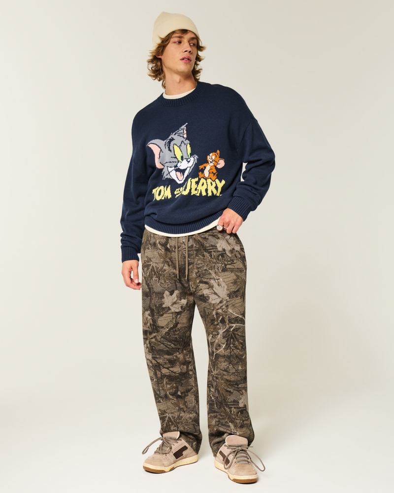 pullover mit tom-und-jerry-muster quadratisch geschnitten rundhalsausschnitt