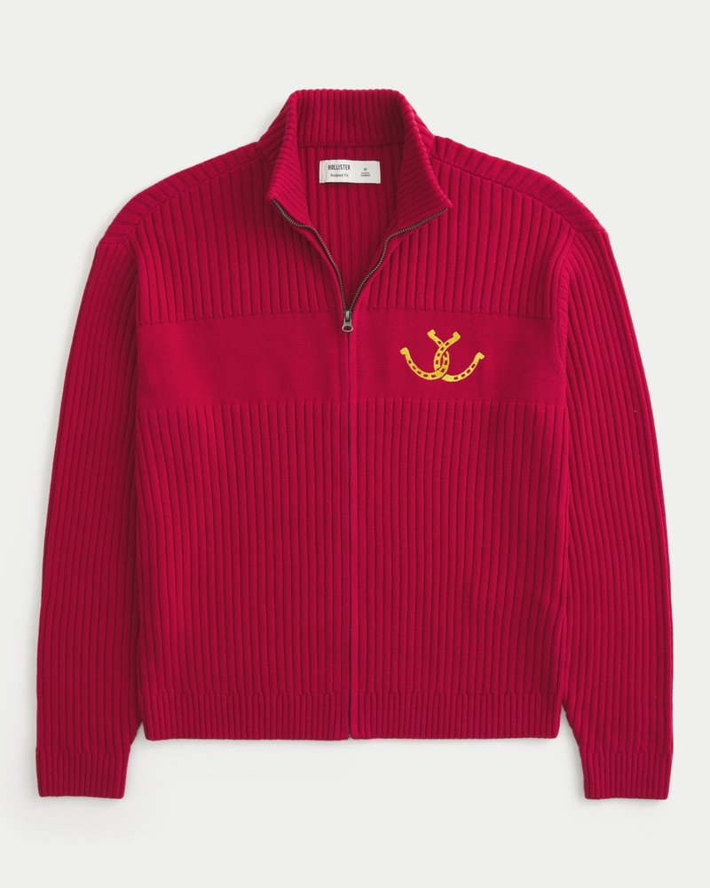 lässiger pullover mit reißverschluss und hufeisenmuster