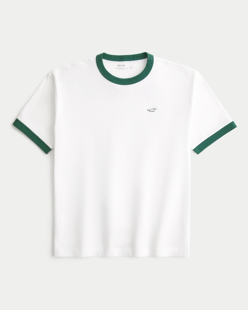 quadratisches dickkantiges t-shirt mit rundhalsausschnitt und paspelierung