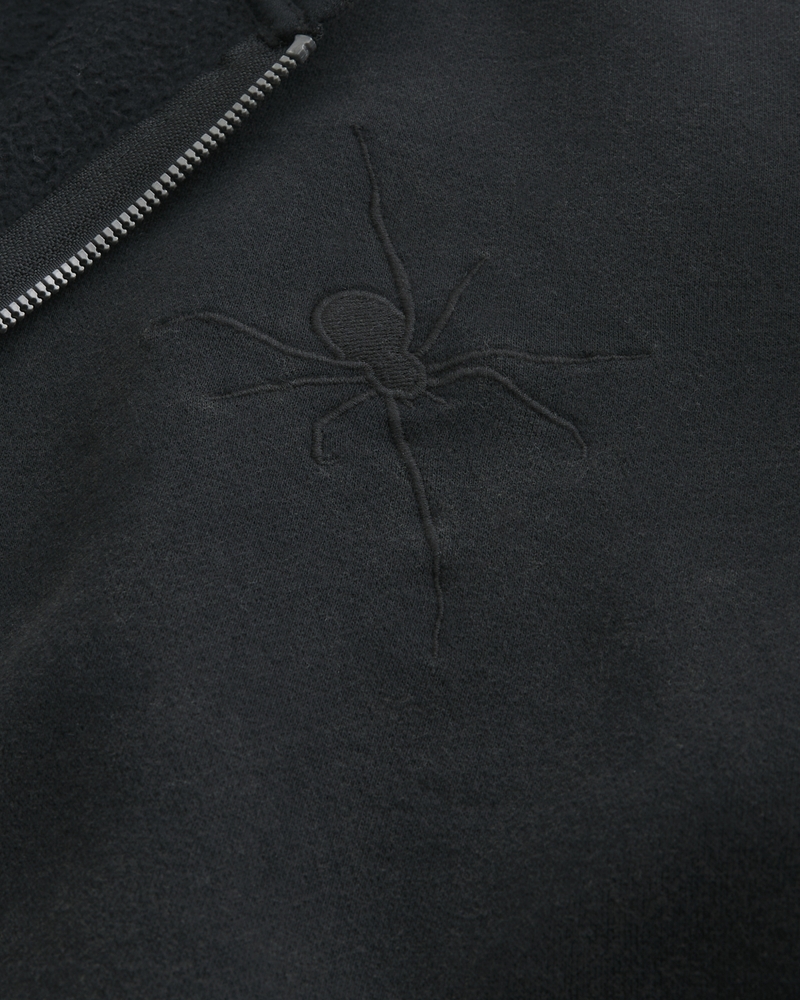 kapuzenpullover mit spinnenmuster gerader passform und reißverschluss
