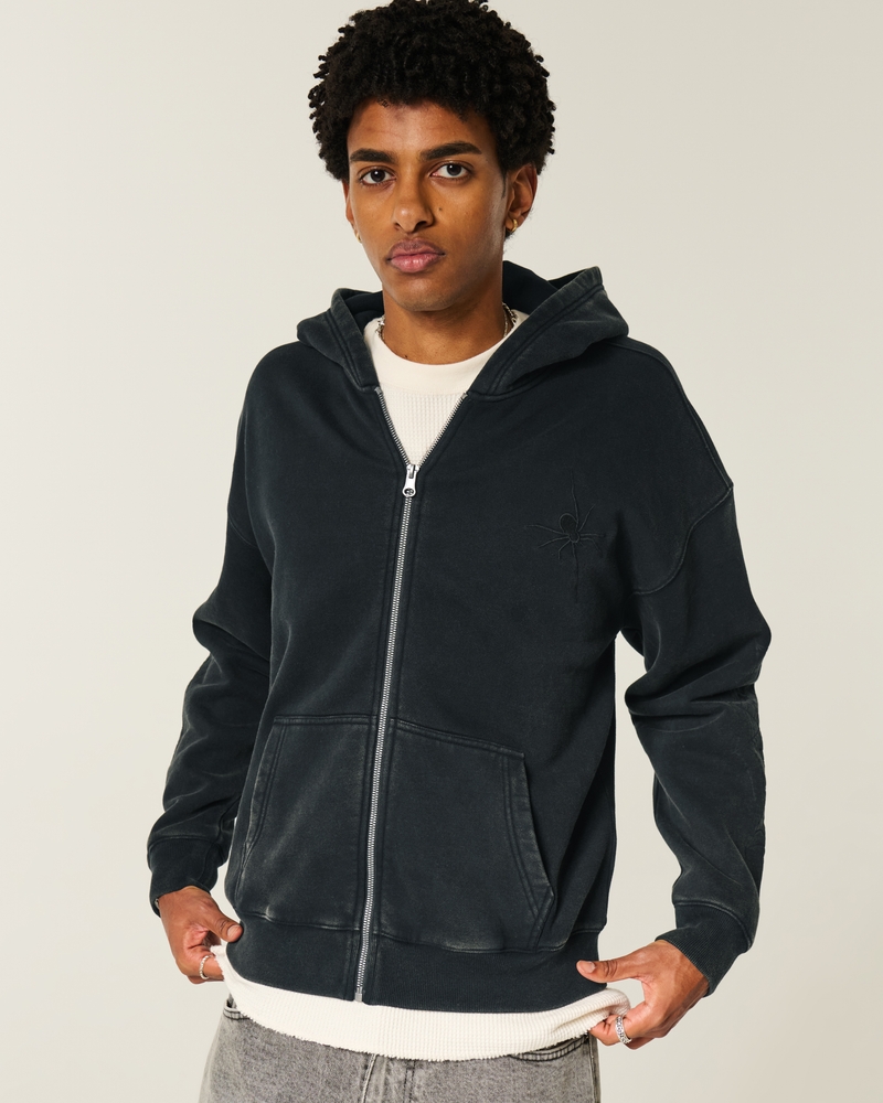kapuzenpullover mit spinnenmuster gerader passform und reißverschluss