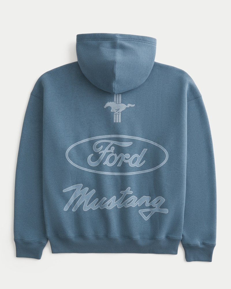 quadratisch geschnittener ford mustang-hoodie mit reißverschluss und muster
