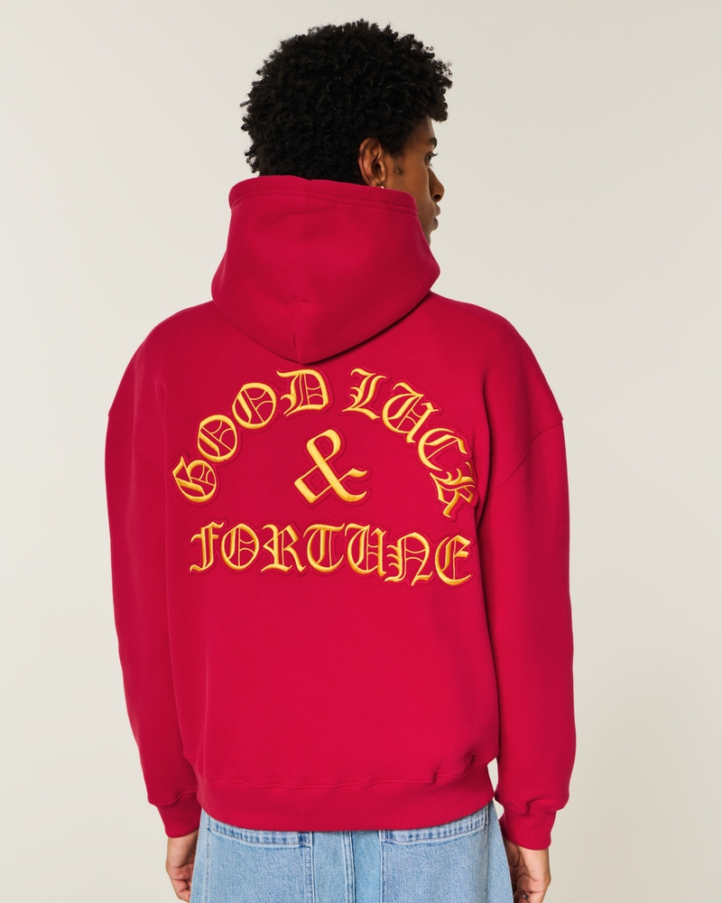 hoodie mit quadratischer passform und glücksmuster