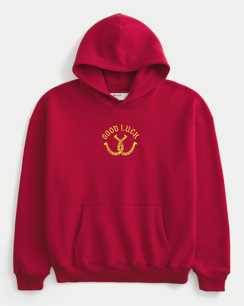 hoodie mit quadratischer passform und glücksmuster