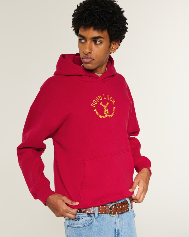 hoodie mit quadratischer passform und glücksmuster