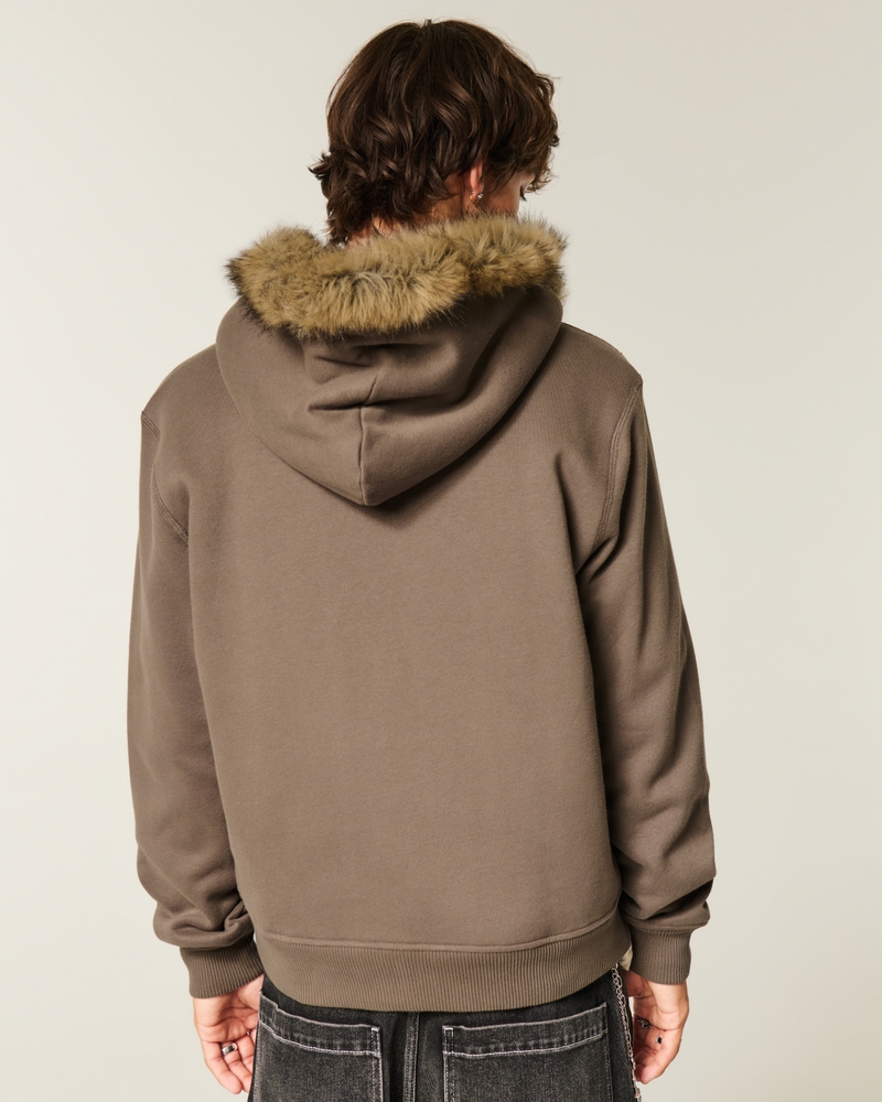 kapuzenpullover mit reißverschluss totenkopfmuster und futter aus kunstfell.